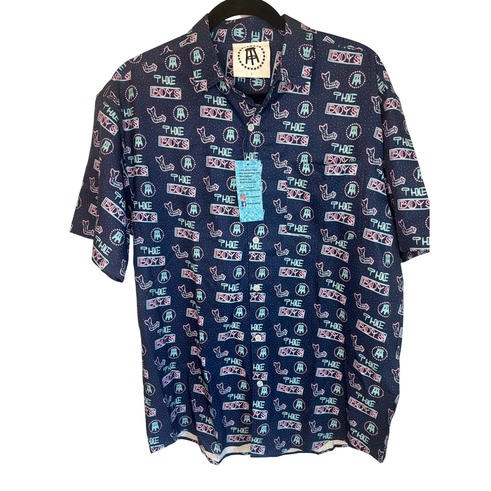 Barstool Sports Boys Navy All Over Print Neon Logo Button Up Shirt